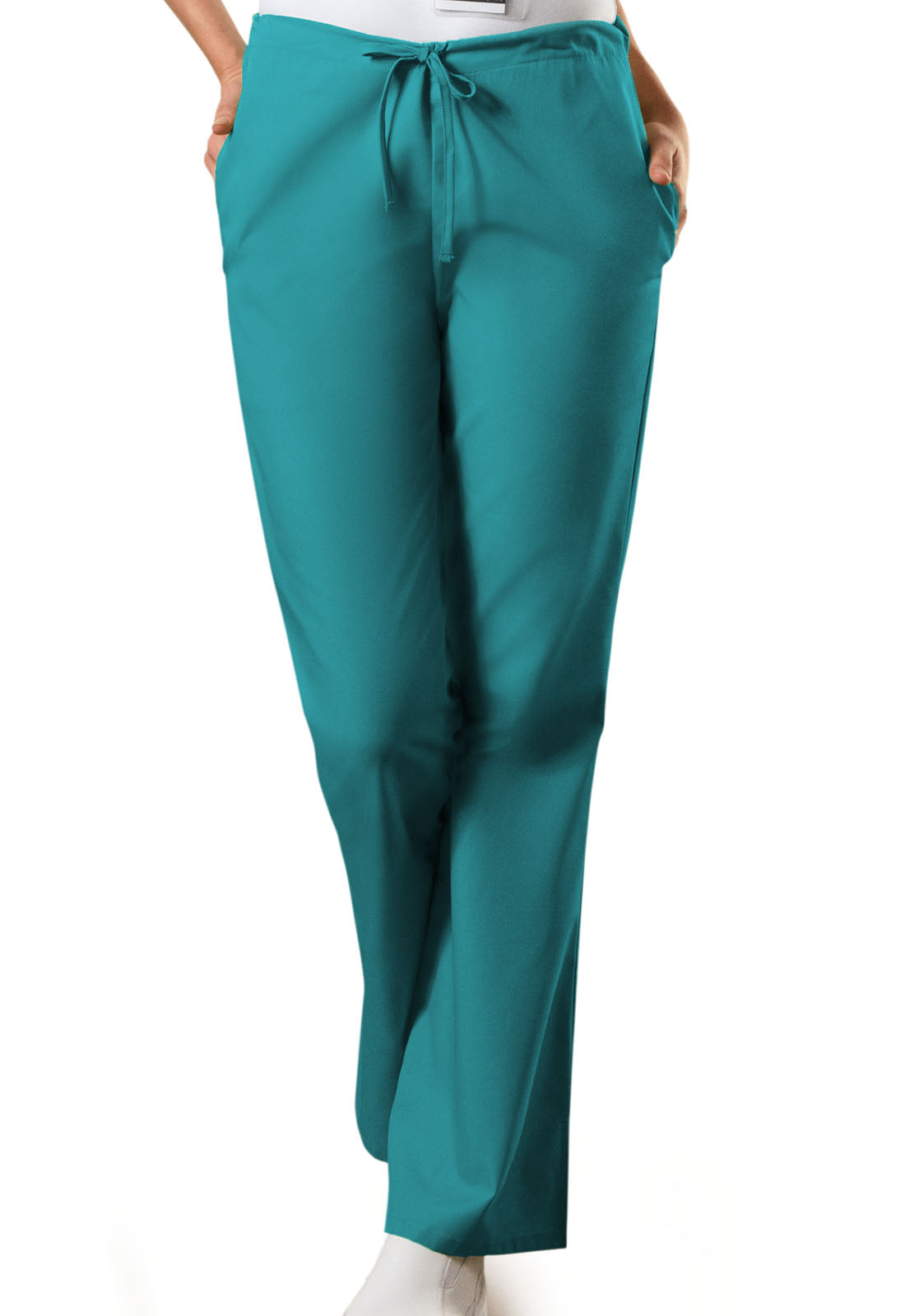 Women's Natural Rise Flare Leg Drawstring Pant - Teal Blue