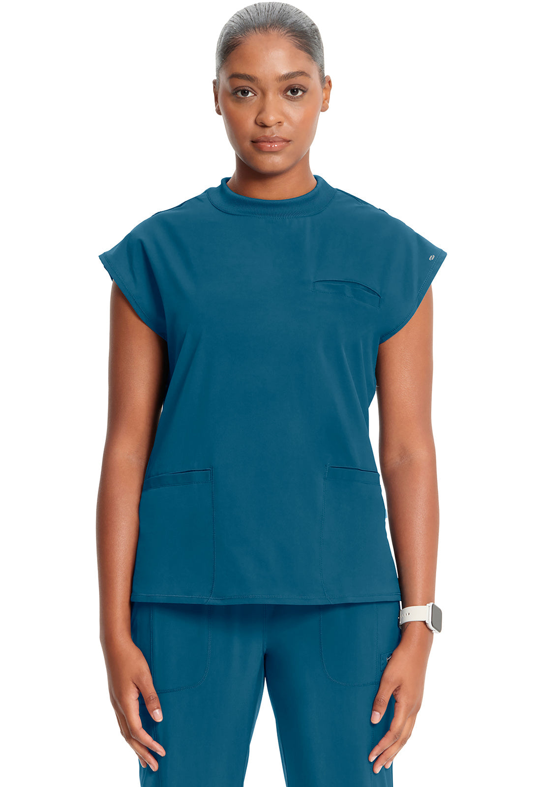 Women's Mock Neck Top - Caribbean Blue