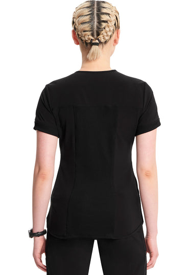 Women's Zip Front V-Neck Top - Black