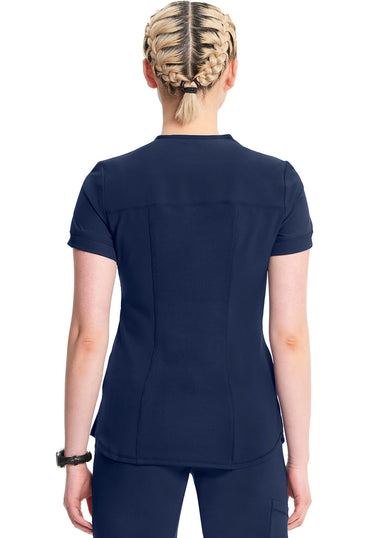 Women's Zip Front V-Neck Top - Navy