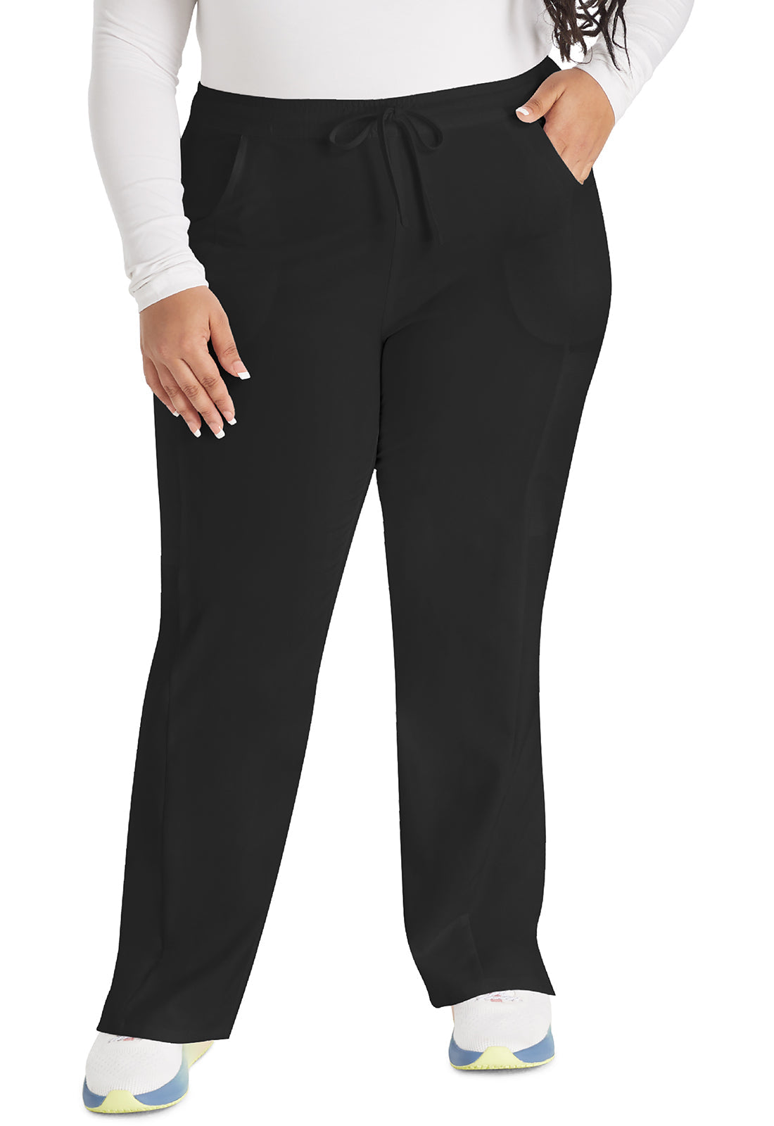 Women's Mid Rise Straight Leg Drawstring Pant - Black