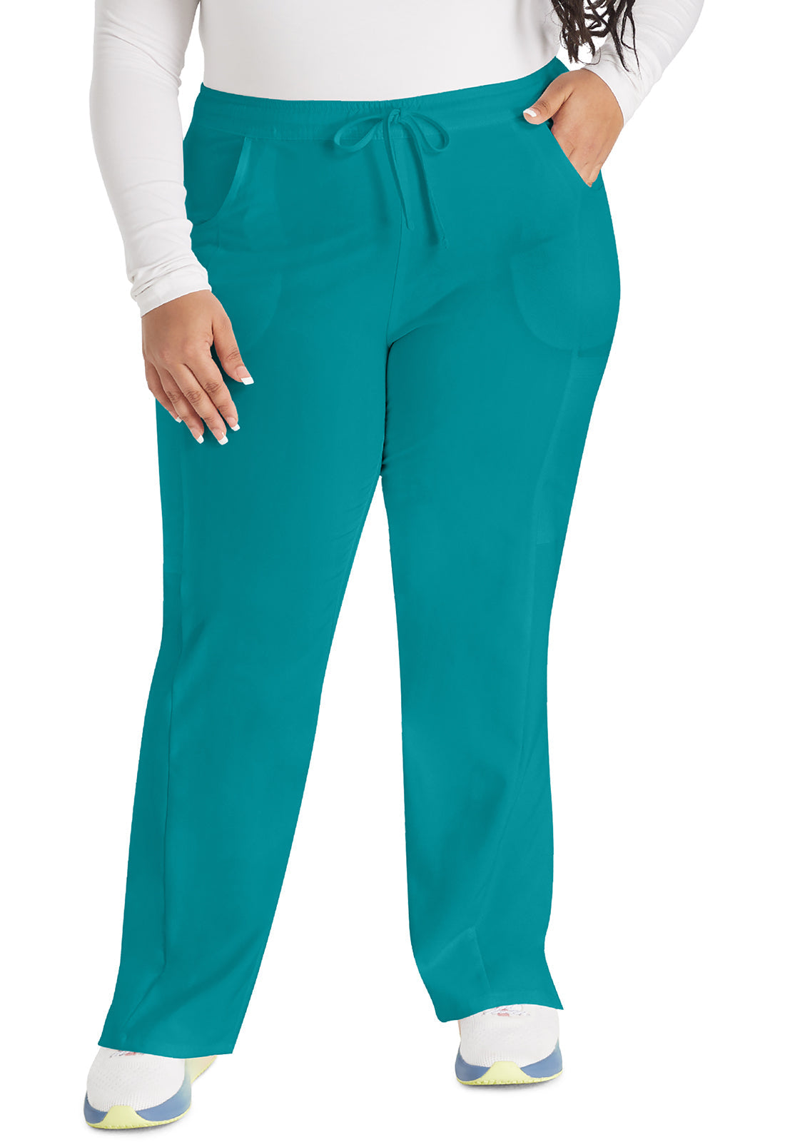 Women's Mid Rise Straight Leg Drawstring Pant - Teal Blue