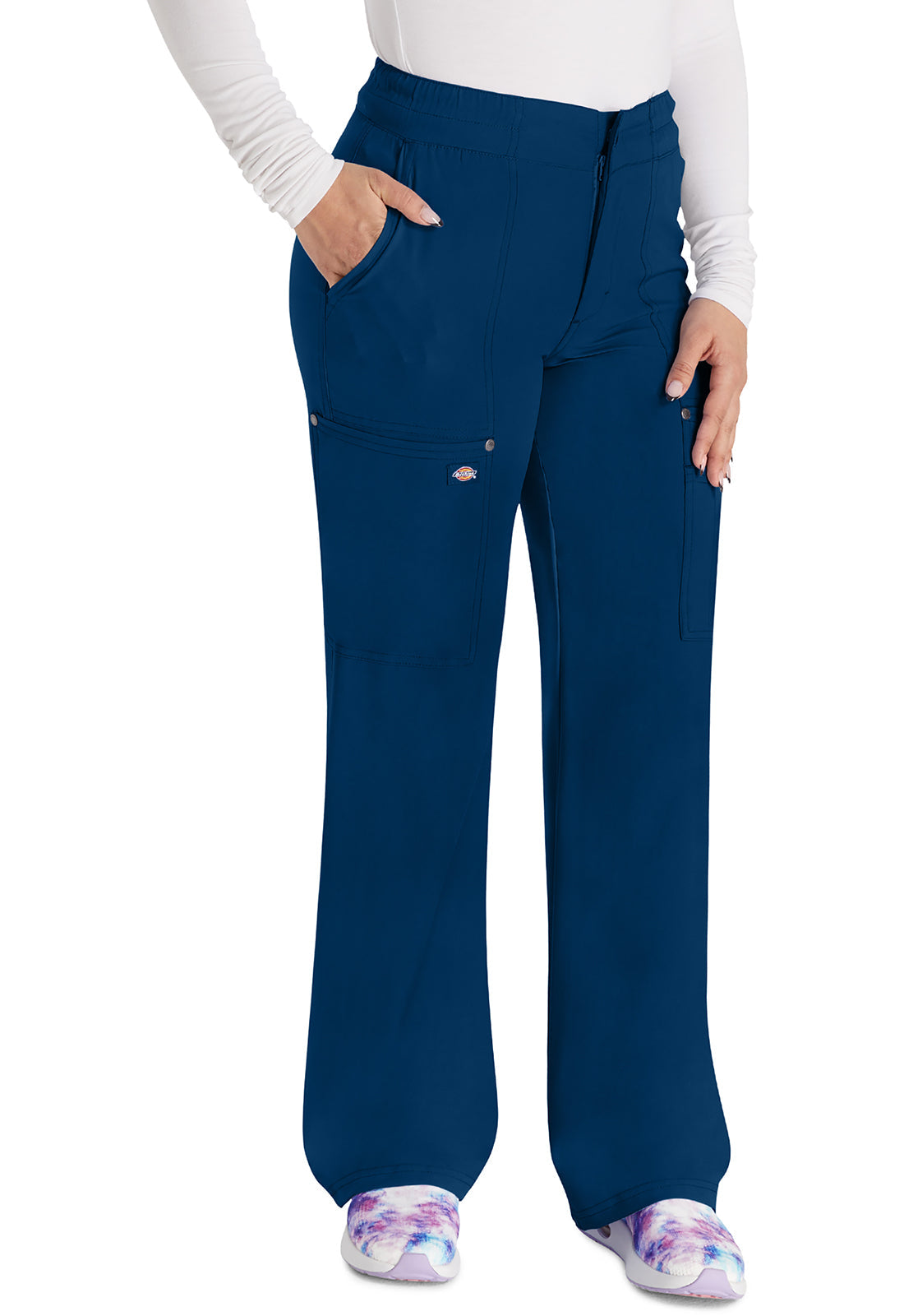 Women's Mid Rise Zip Fly Wide Leg Cargo Pant - Navy