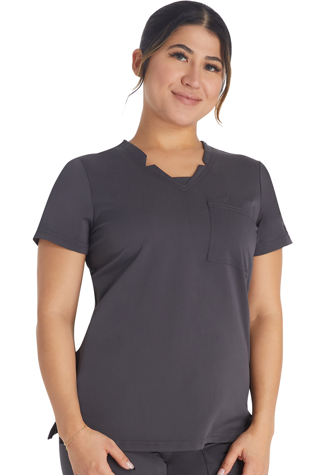 Women's Notched V-Neck Top - Pewter