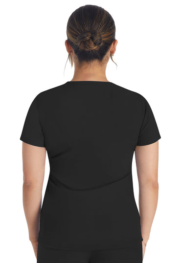 Women's Round Neck Henley Top - Black