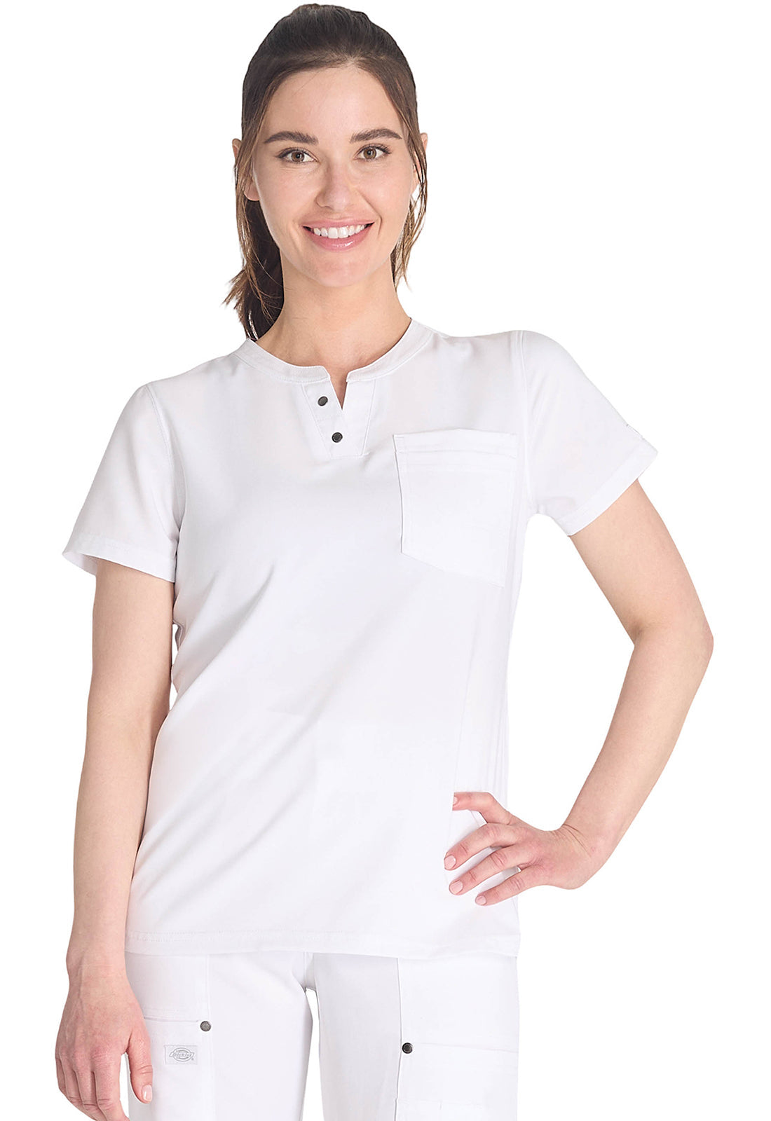 Women's Round Neck Henley Top - White