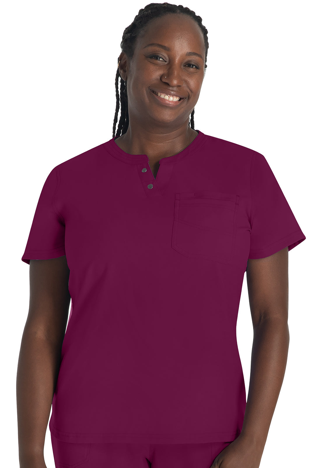 Women's Round Neck Henley Top - Wine