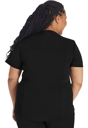 Women's V-Neck Top With Rib Knit Panels - Black
