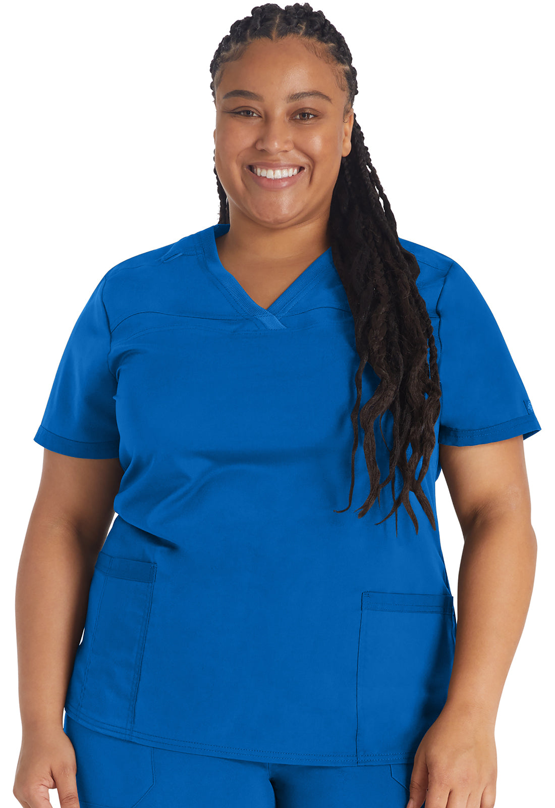 Women's V-Neck Top With Rib Knit Panels - Royal