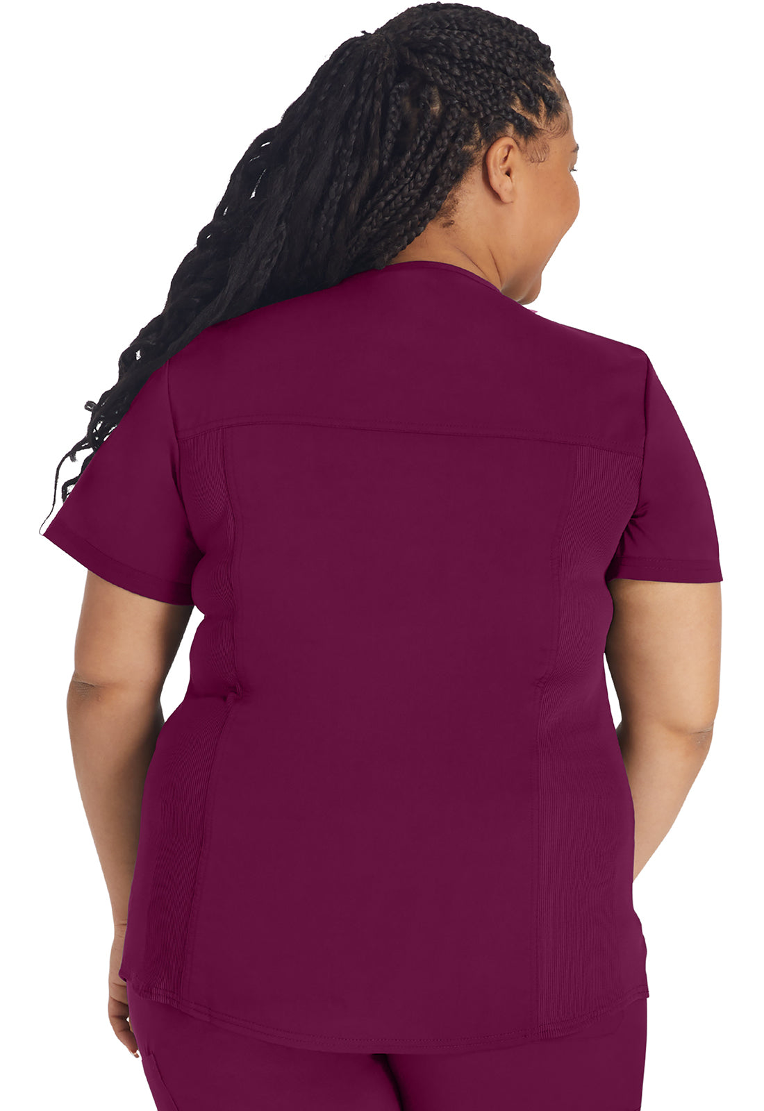 Women's V-Neck Top With Rib Knit Panels - Wine