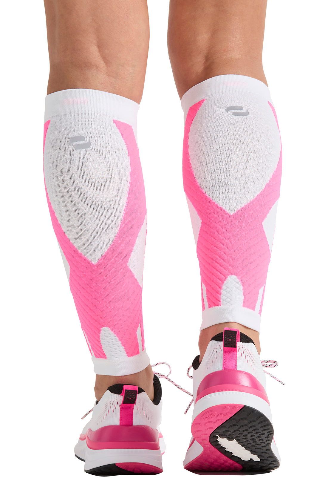 Unisex Calf Sleeve 10-15 mmHg Compression - White/Shocking Pink
