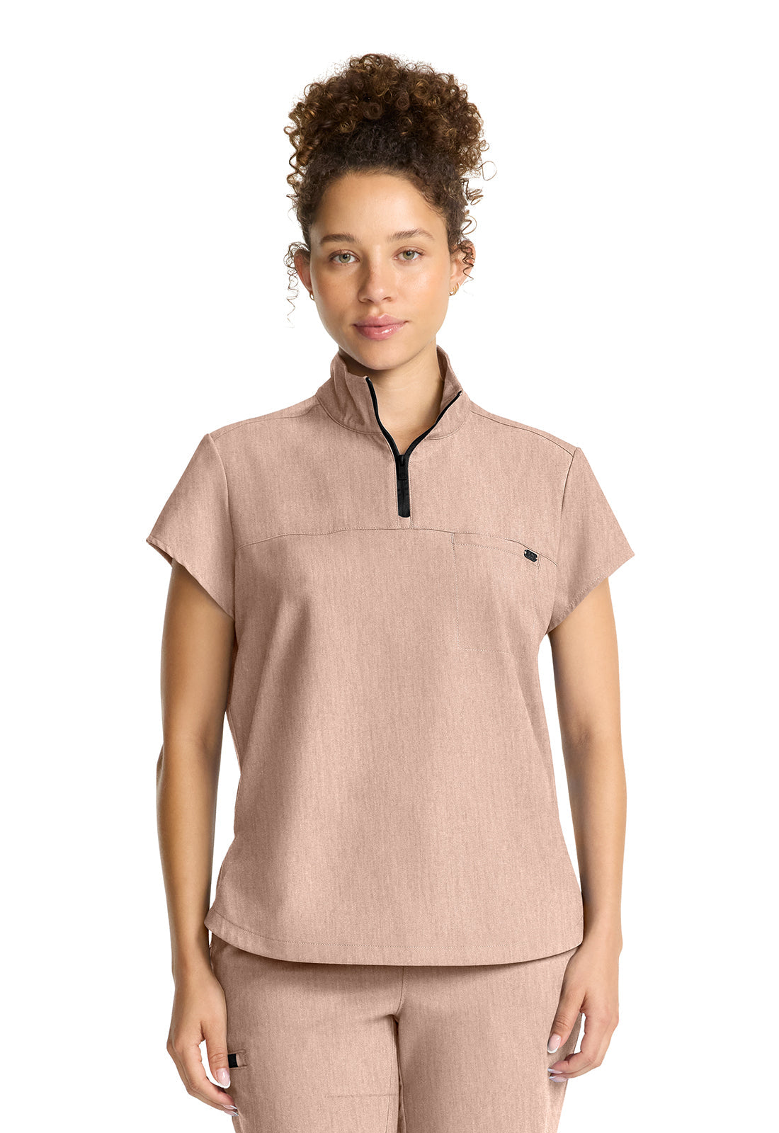 Women's Women's Partial Zip Stand Collar Top - Desert Taupe