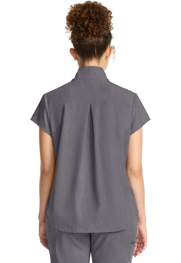 Women's Women's Partial Zip Stand Collar Top - Heather Ash