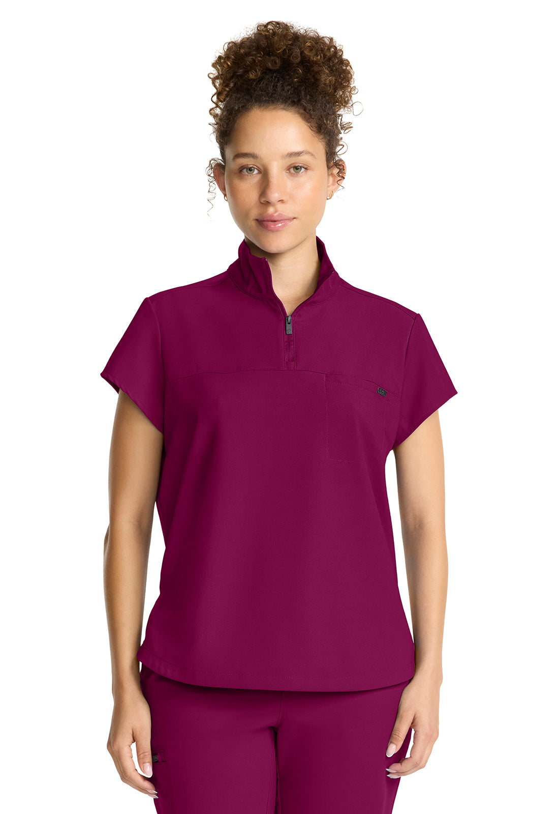 Women's Women's Partial Zip Stand Collar Top - Wine