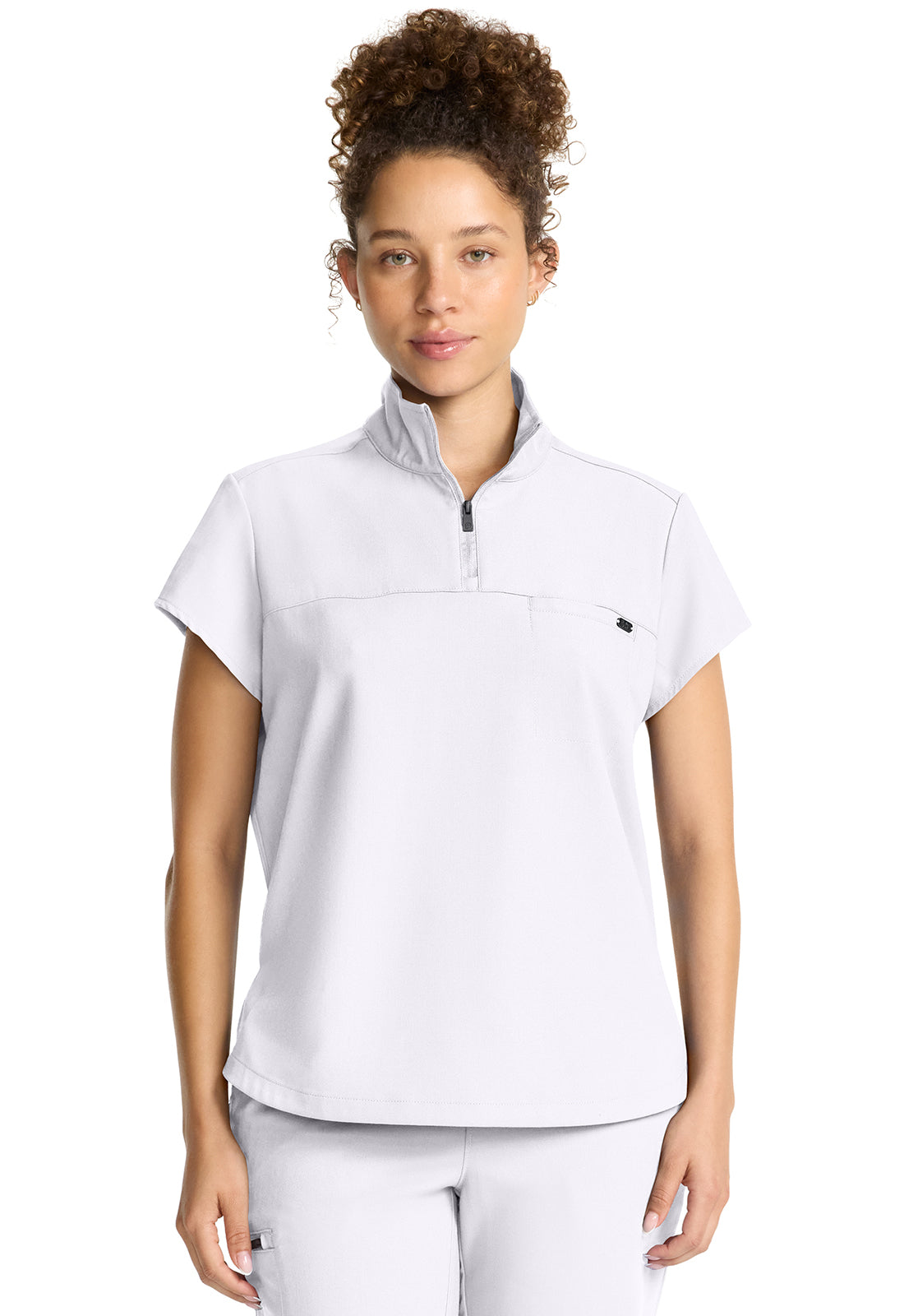 Women's Women's Partial Zip Stand Collar Top - White Gardenia