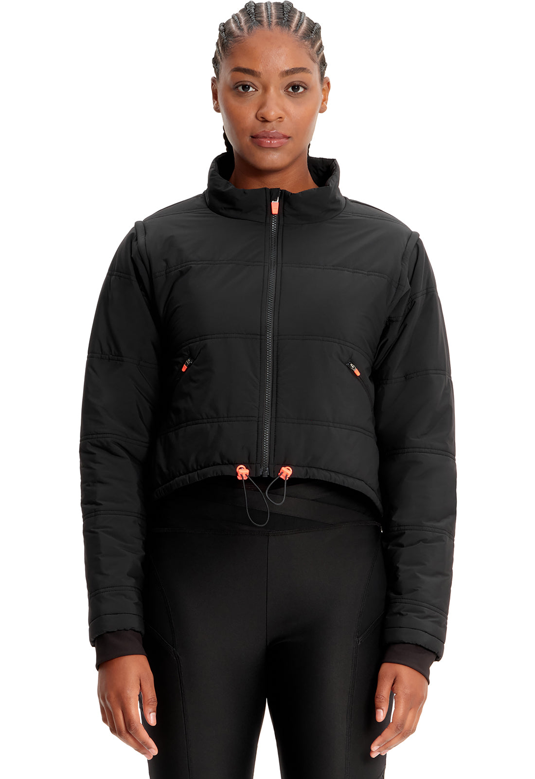 Women's Zip Convertible Crop Quilted Jacket - Black