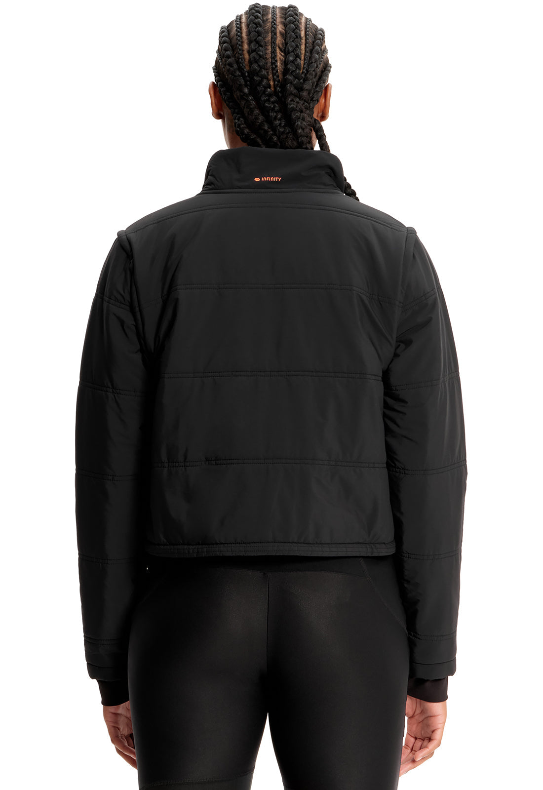 Women's Zip Convertible Crop Quilted Jacket - Black