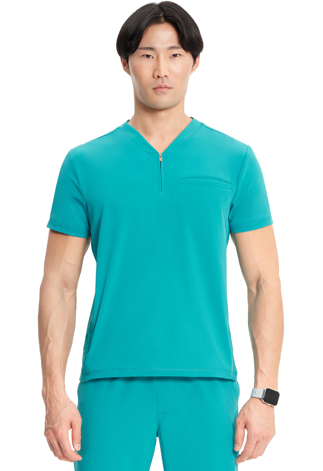 Men's Men's Partial Zip V-Neck Top - Teal Blue