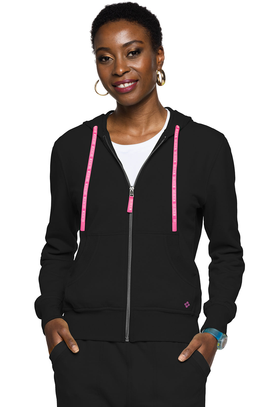 Women's Fleece Zip Front Logo Hoodie - Black