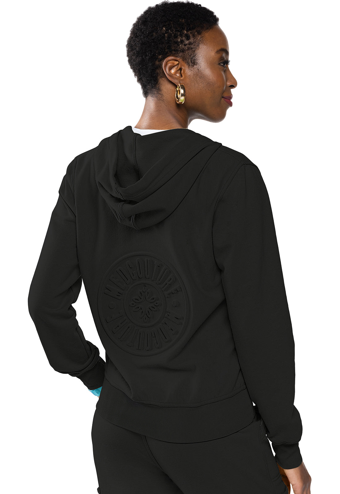 Women's Fleece Zip Front Logo Hoodie - Black