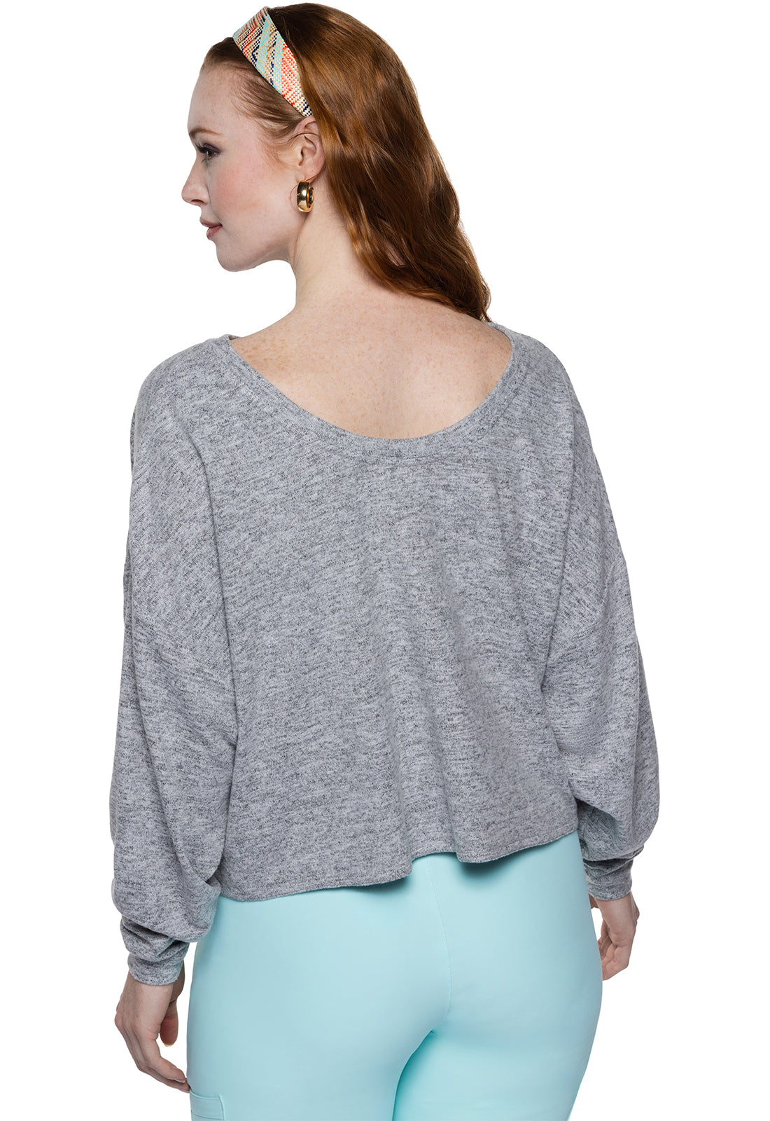 Women's Long Sleeve Knit Reversible Pullover - Heather Fog Grey