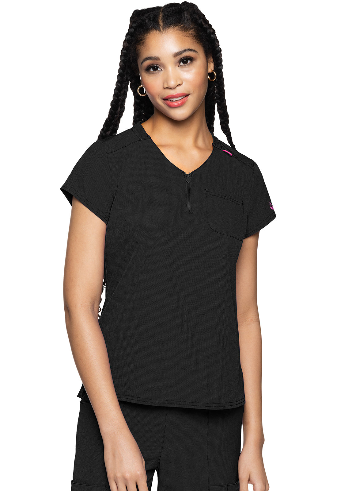 Women's Quarter Zip V-Neck Tuckable Top - Black