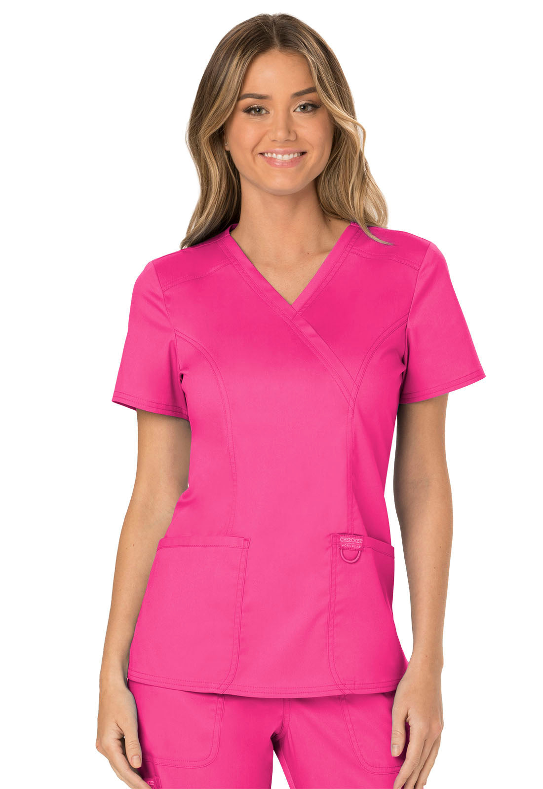 Women's Mock Wrap Top - Electric Pink