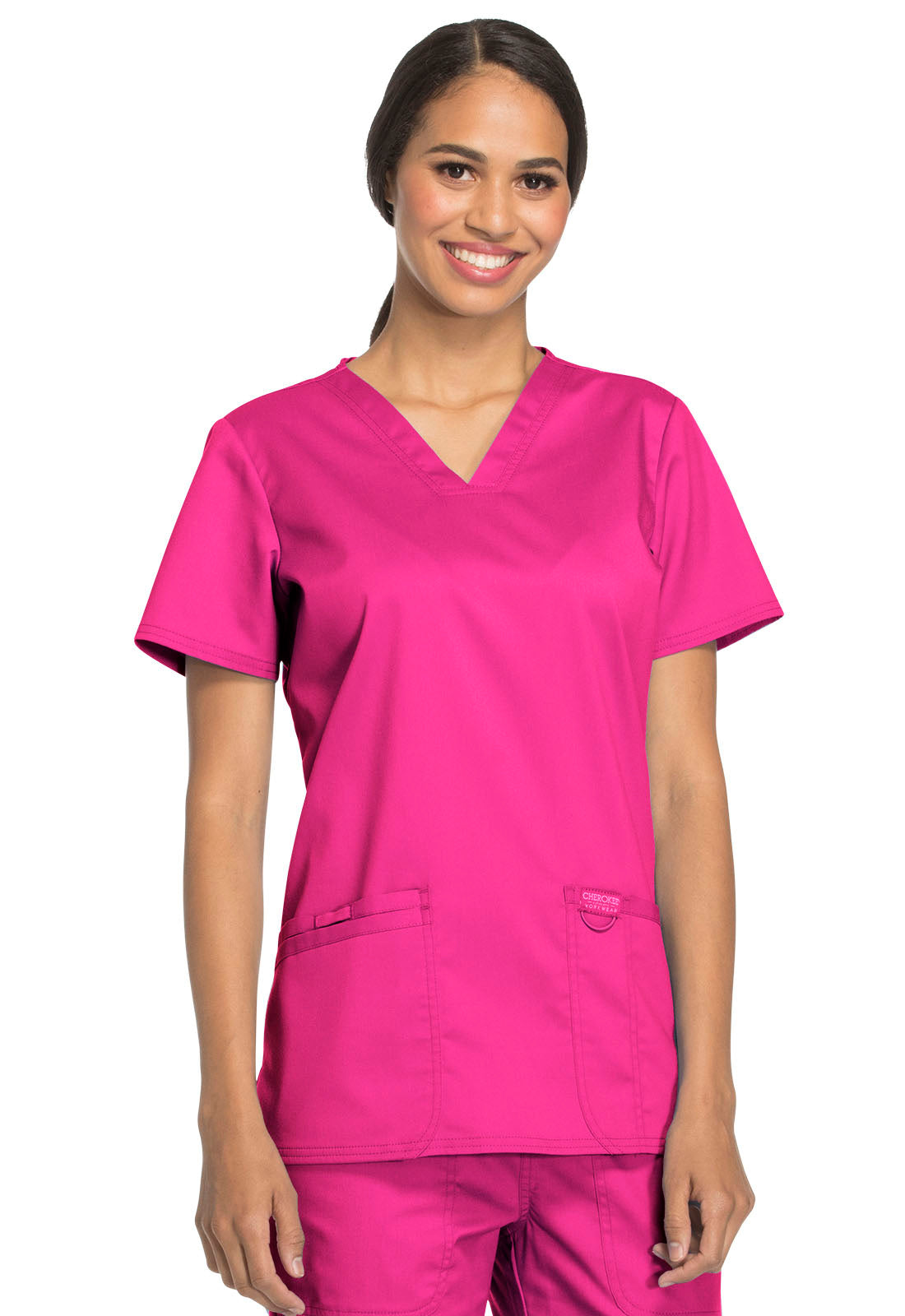 Women's V-Neck Top - Electric Pink