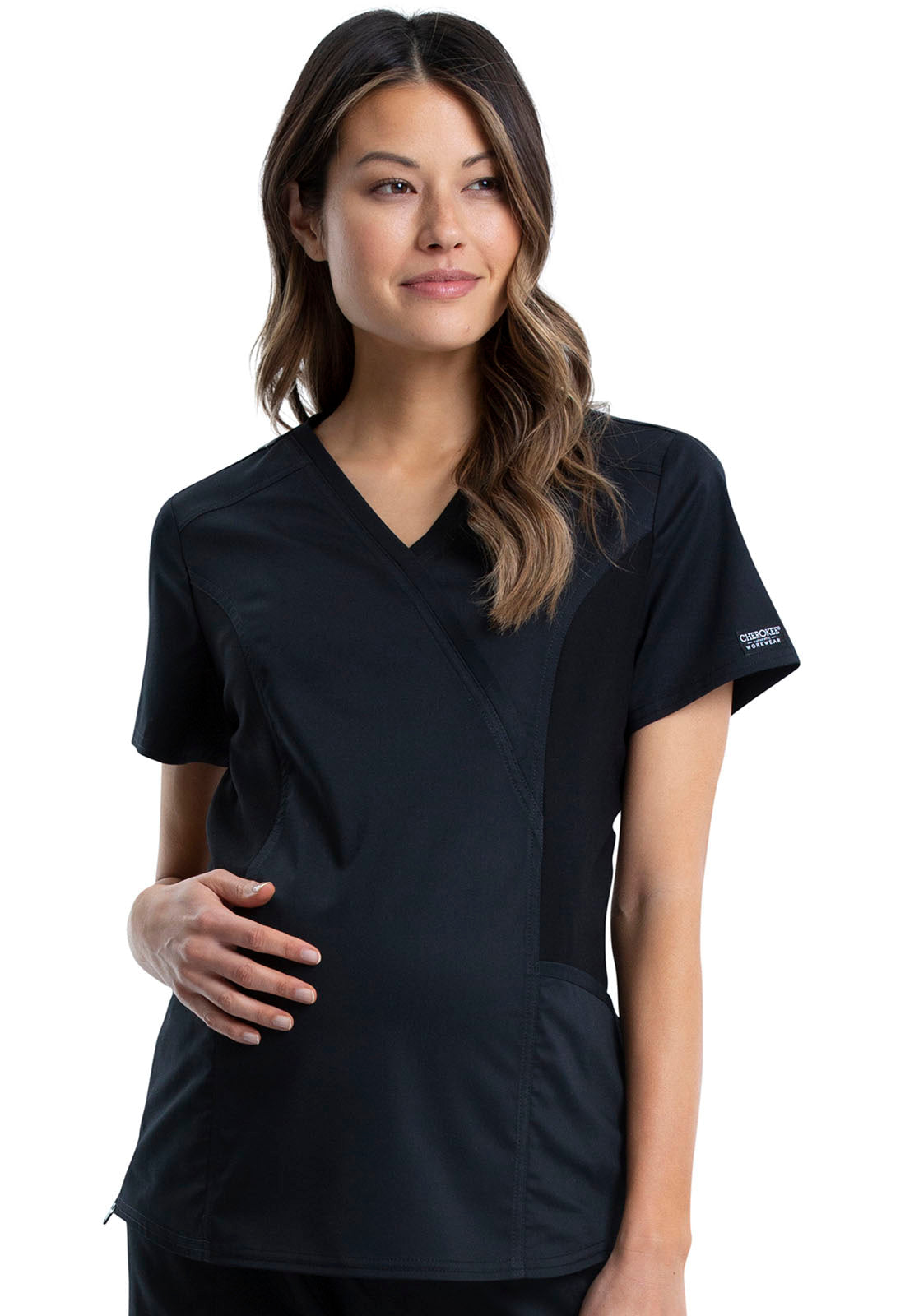 Women's Maternity Mock Wrap Top - Black