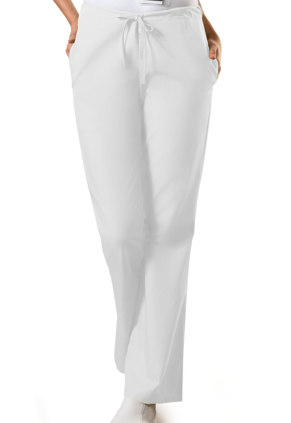 Women's Natural Rise Flare Leg Drawstring Pant - White