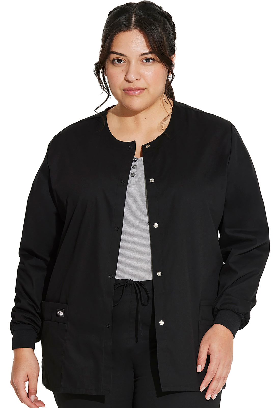 Women's Snap Front Warm-Up Jacket - Black