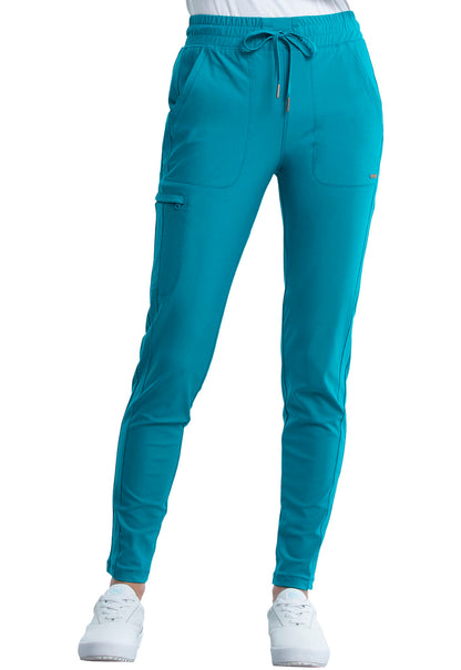 Women's Mid Rise Tapered Leg Drawstring Pant - Teal Blue
