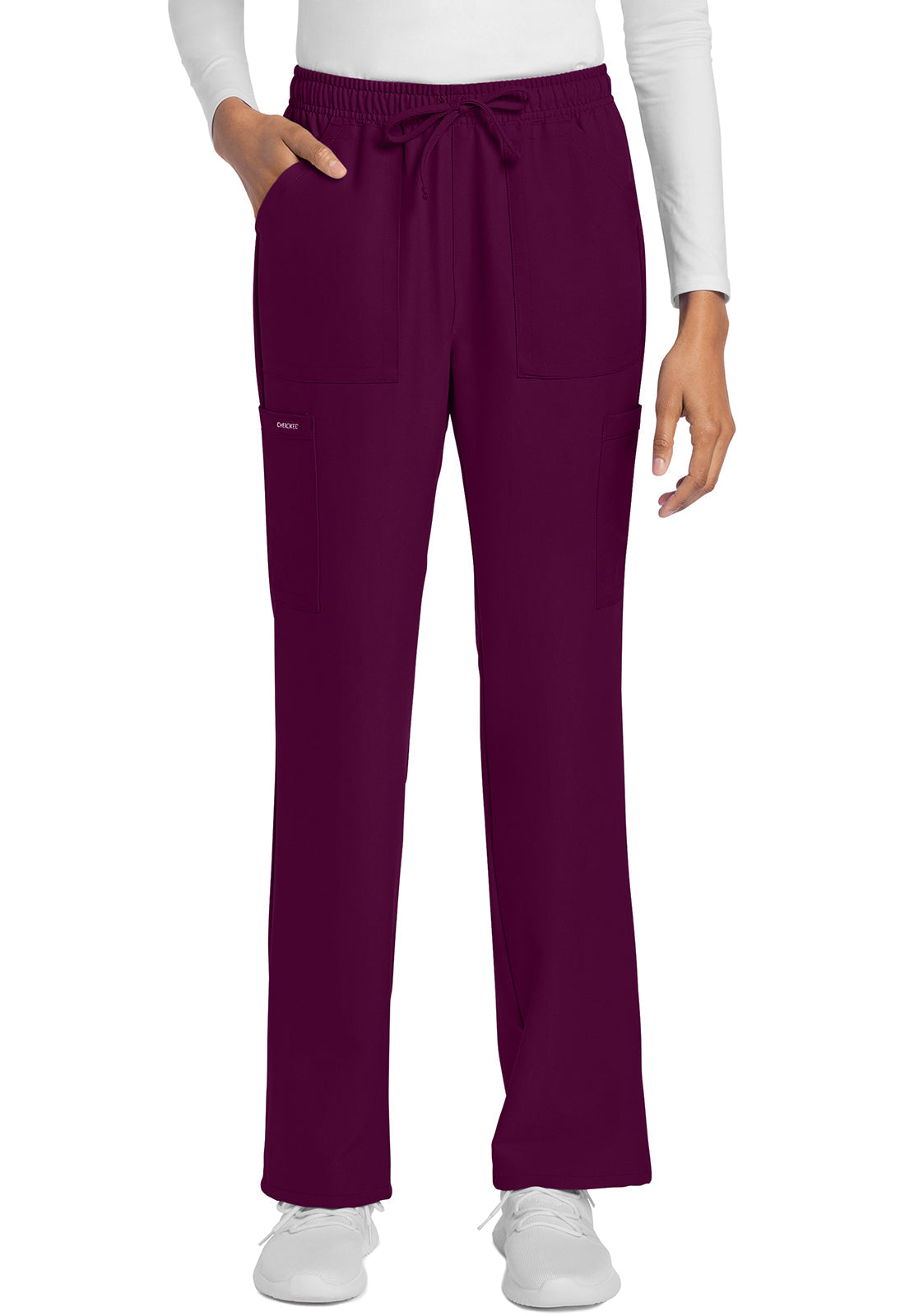 Women's Mid Rise Drawstring Trouser Cargo Pant - Wine