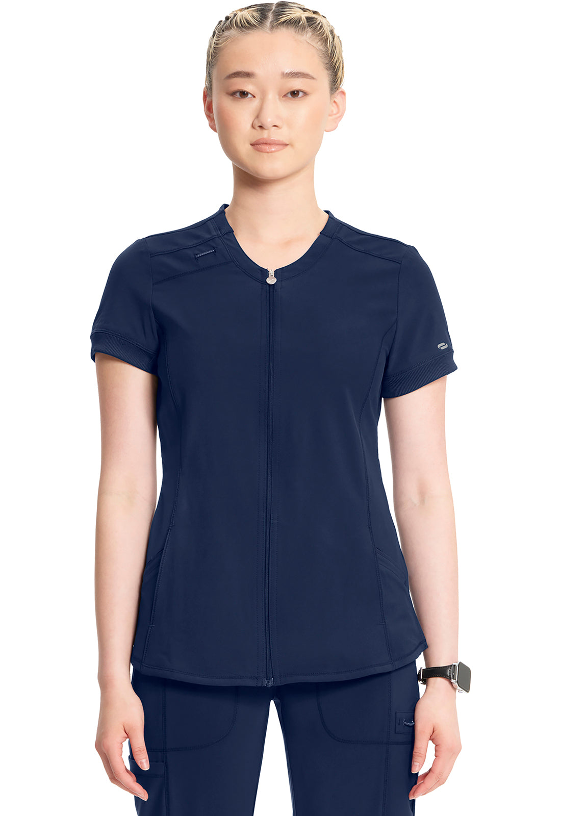 Women's Zip Front V-Neck Top - Navy