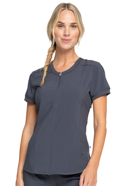 Women's Zip Front V-Neck Top - Pewter