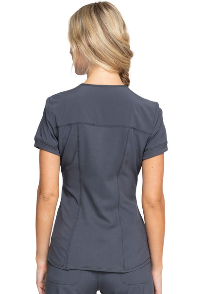 Women's Zip Front V-Neck Top - Pewter