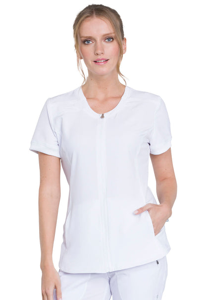 Women's Zip Front V-Neck Top - White