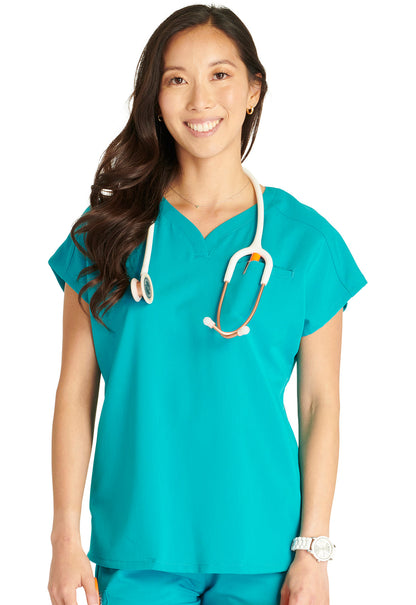 Women's V-Neck Top - Teal Blue