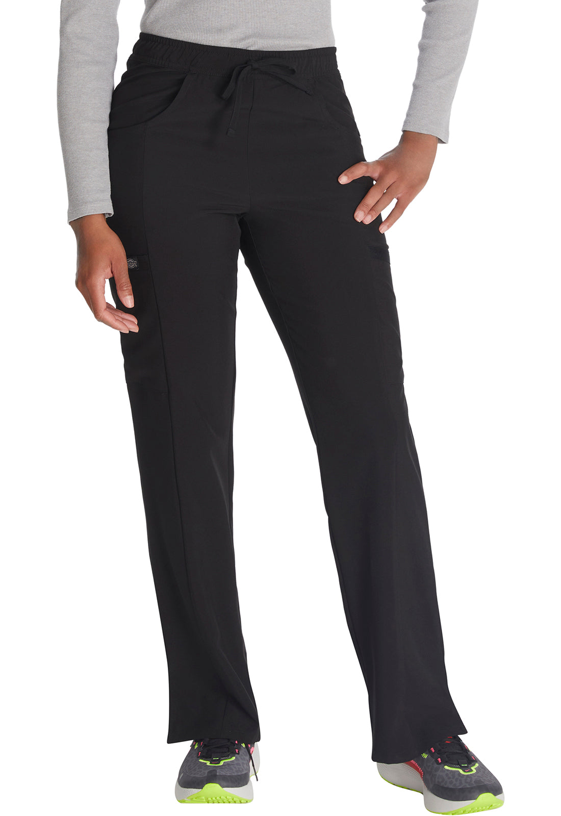 Women's Mid Rise Straight Leg Drawstring Pant - Black