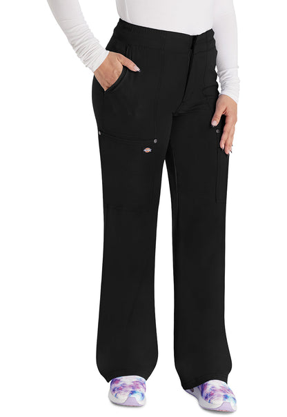 Women's Mid Rise Zip Fly Wide Leg Cargo Pant - Black