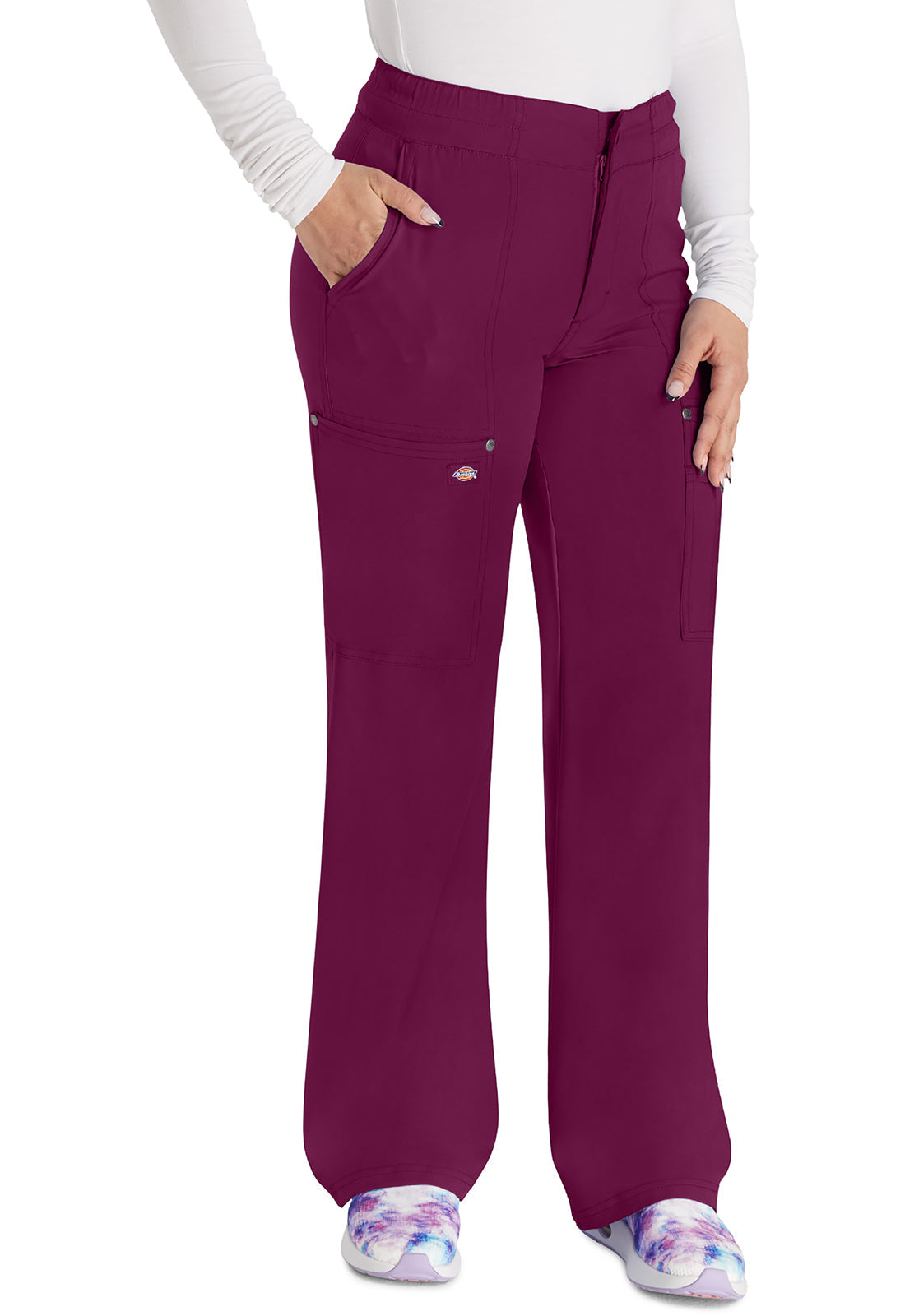 Women's Mid Rise Zip Fly Wide Leg Cargo Pant - Wine