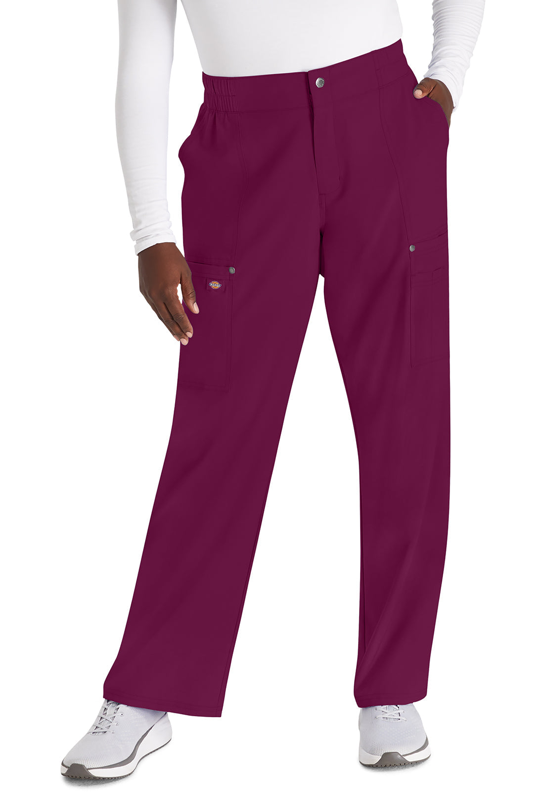 Women's Mid Rise Zip Fly Wide Leg Cargo Pant - Wine