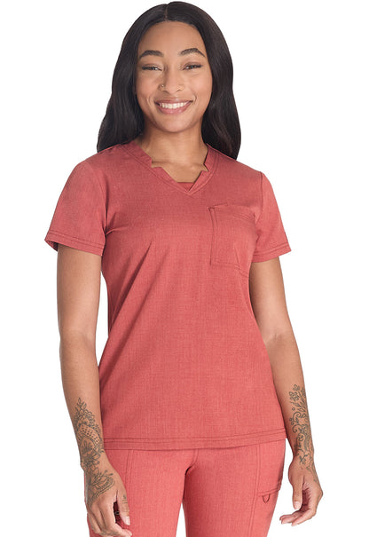 Women's Notched V-Neck Top - Heather Clay