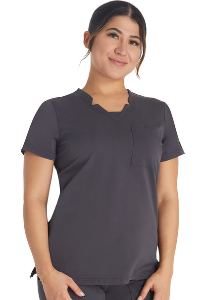 Women's Notched V-Neck Top - Pewter