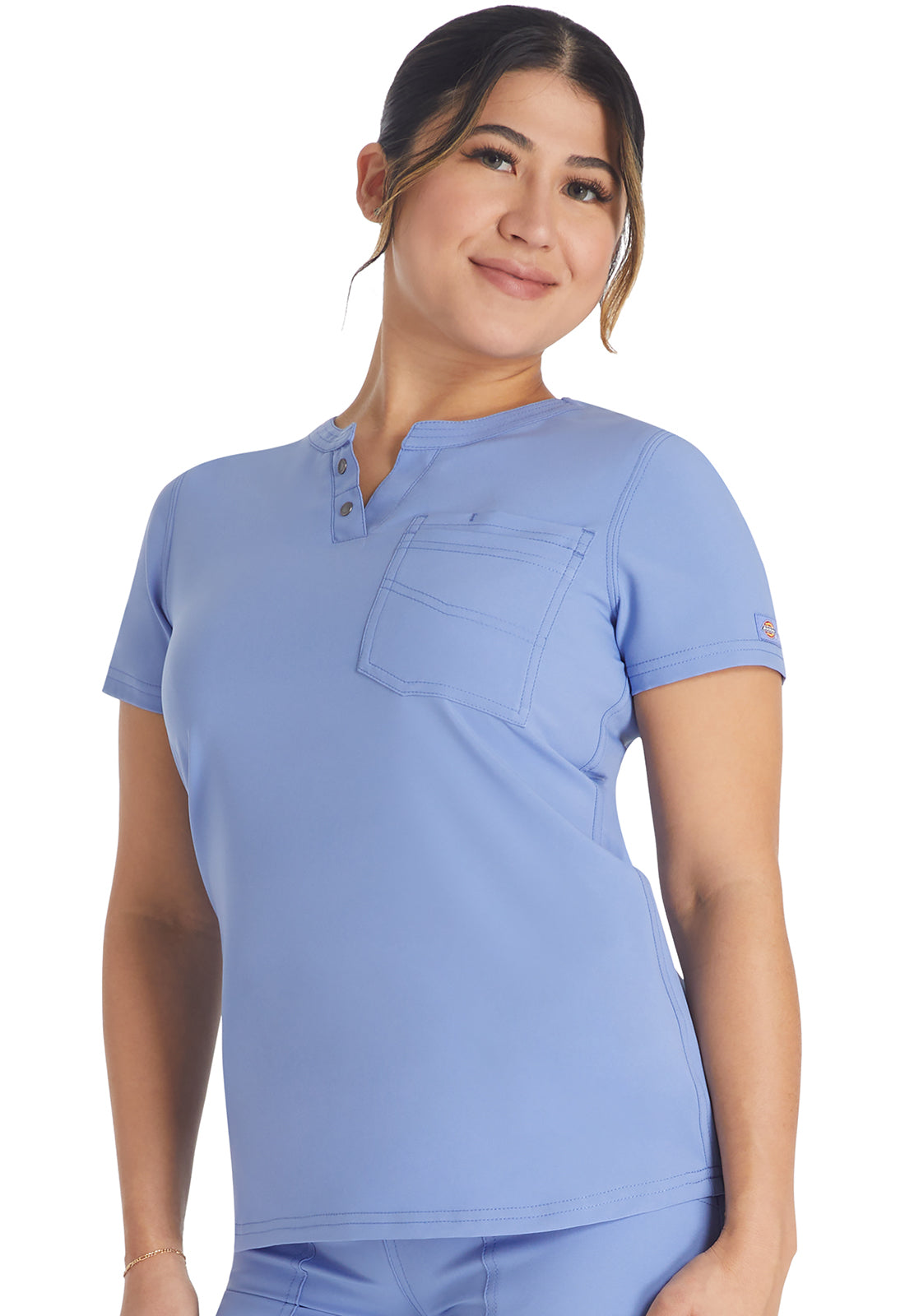 Women's Round Neck Henley Top - Ciel