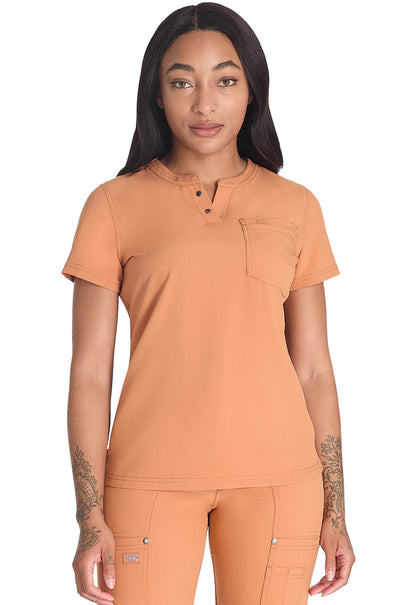 Women's Round Neck Henley Top - Ginger Glow