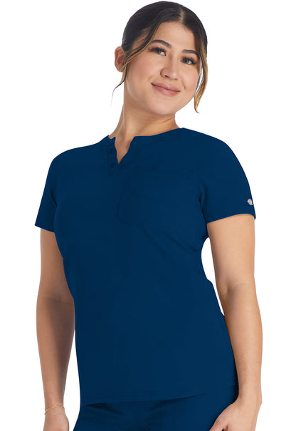 Women's Round Neck Henley Top - Navy