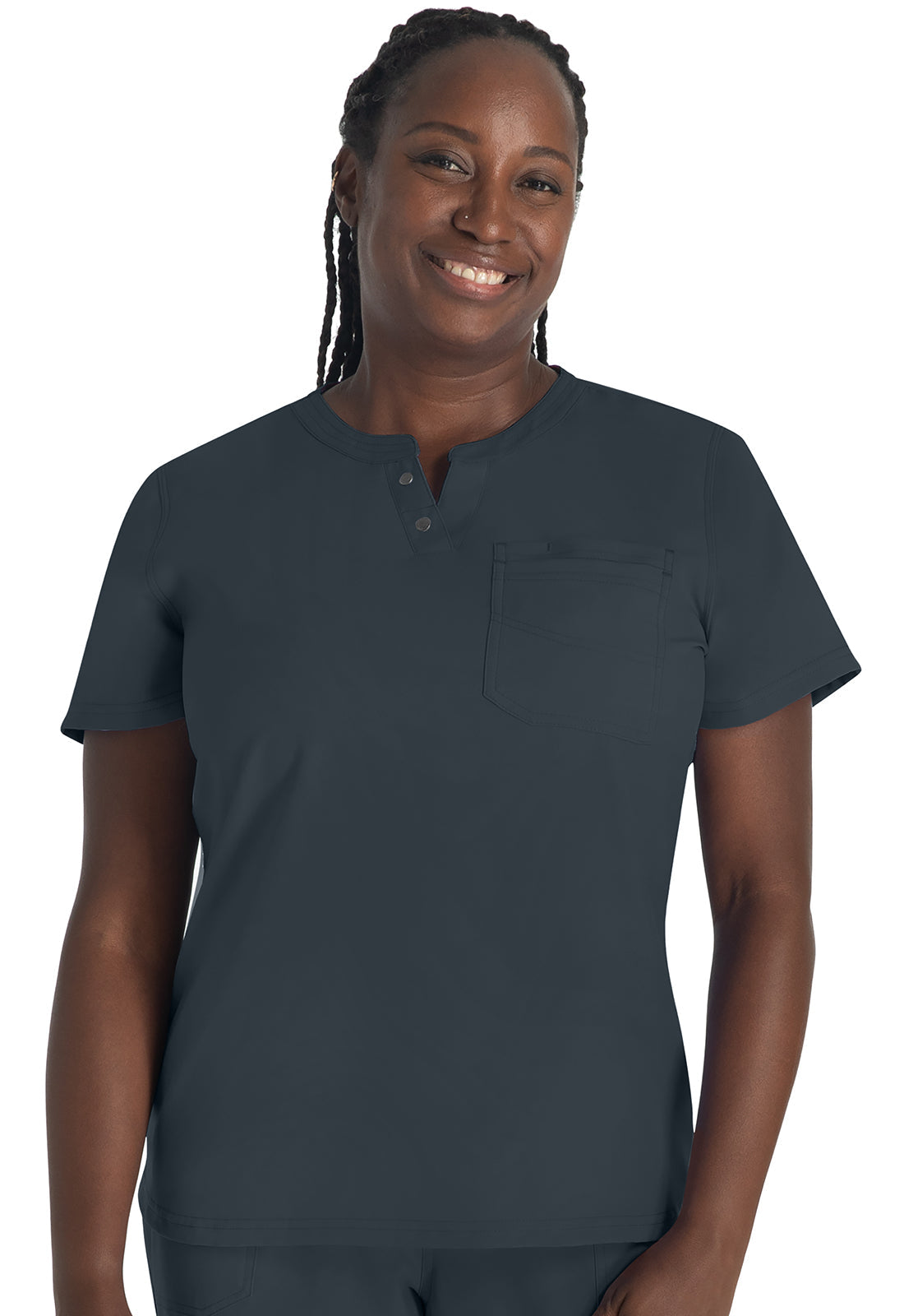 Women's Round Neck Henley Top - Pewter