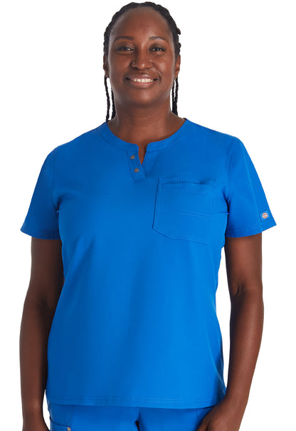 Women's Round Neck Henley Top - Royal