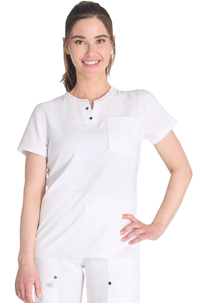 Women's Round Neck Henley Top - White